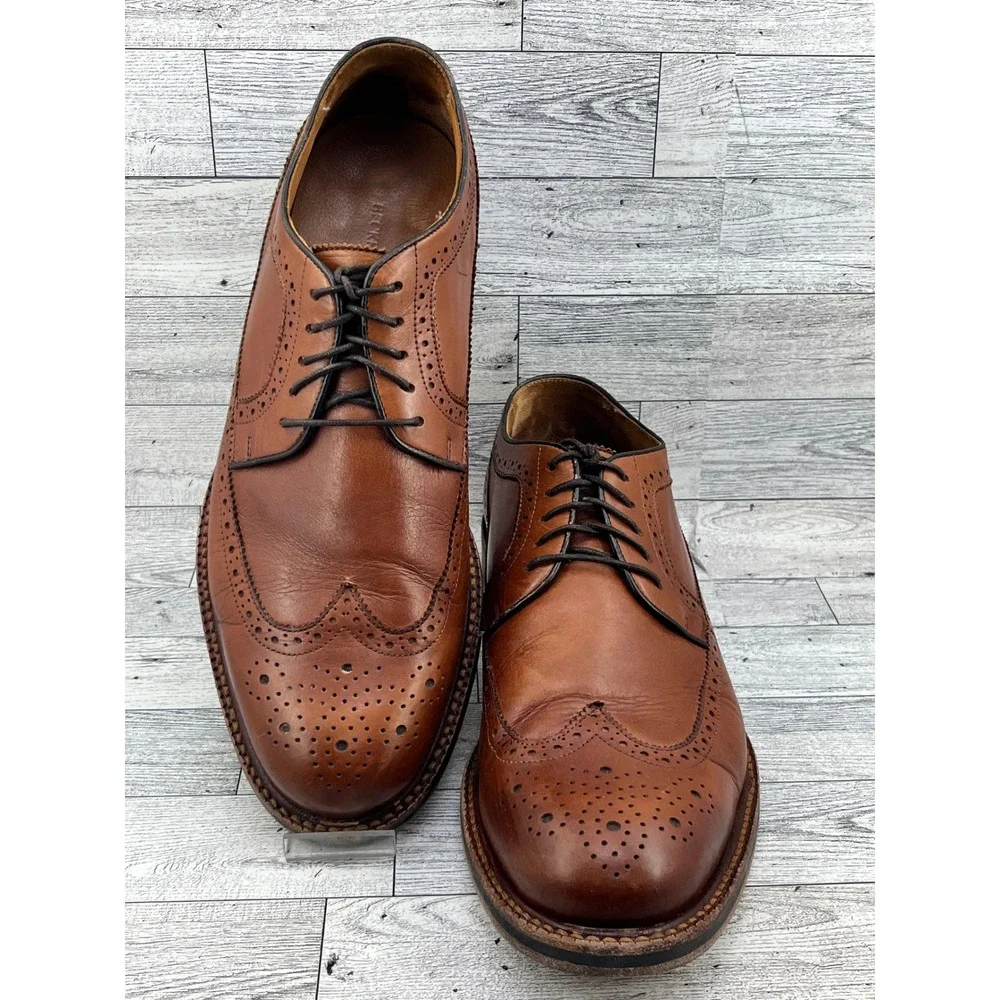Beckett Simonon Yates Tan Leather Wingtip Brogue Oxford Dress Shoes Men Sz 10.5